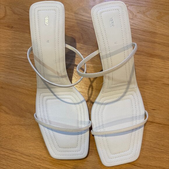 Zara White Heeled Sandals with Thin Straps- NWOT - Picture 1 of 4